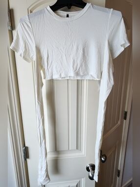 Ivory Cropped Tie-Sleeve Women's Top